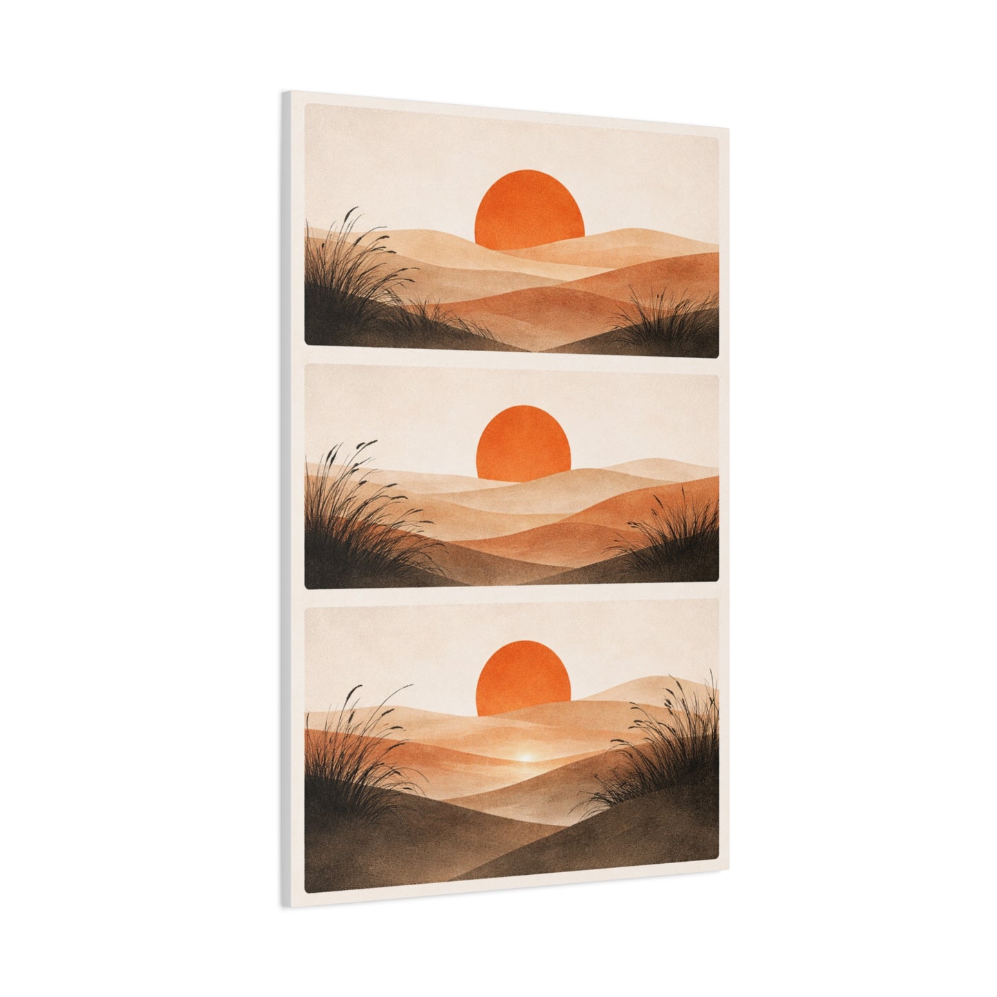 Japandi Orange Sun Triptych Landscape Wall Art & Canvas Print