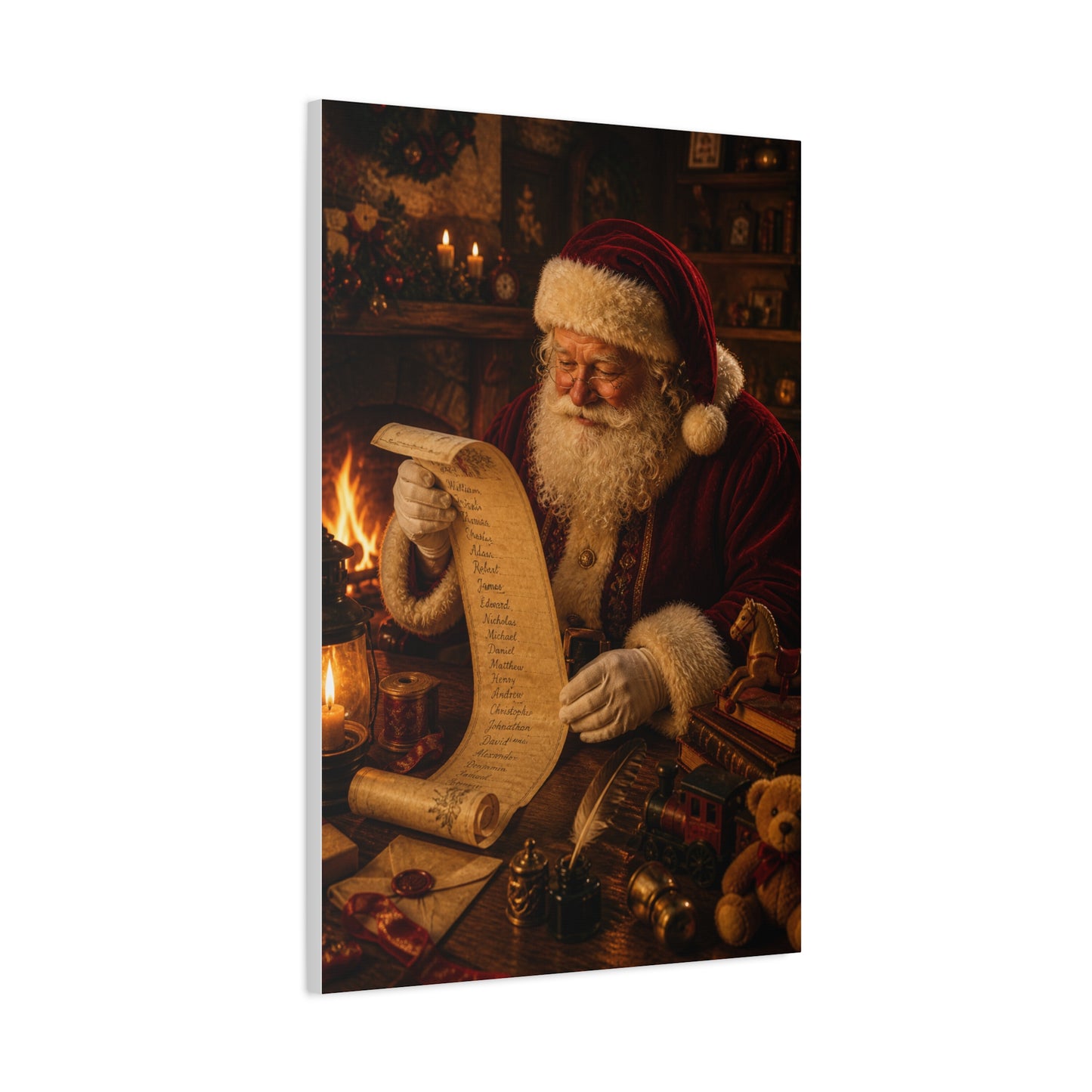 Santa Checking the Christmas List Wall Art & Canvas Print