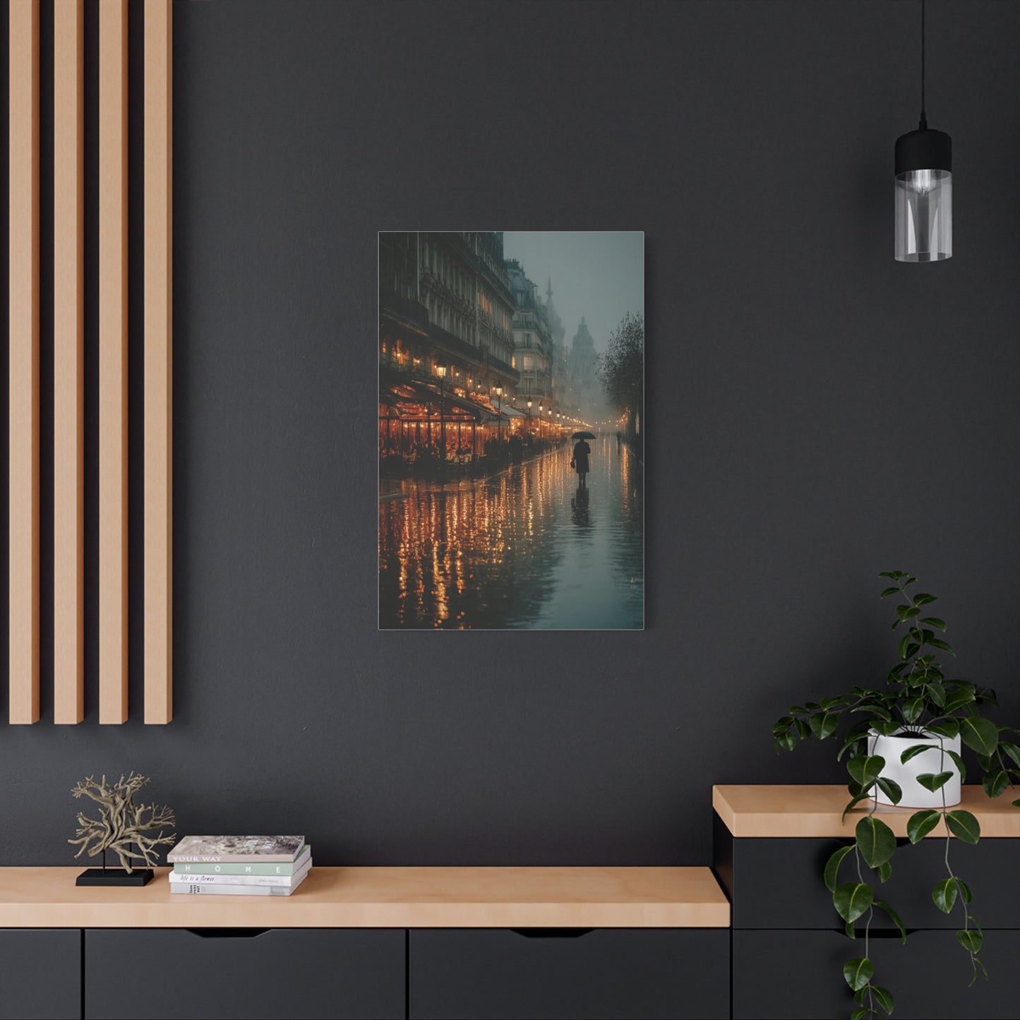 Rainy Paris Café Evening Wall Art & Canvas Print
