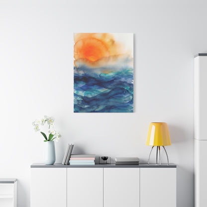 Minimal Orange Sunrise Watercolor Wall Art & Canvas Print
