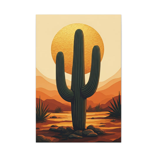 Golden Sun Desert Saguaro Illustration Wall Art & Canvas Prints