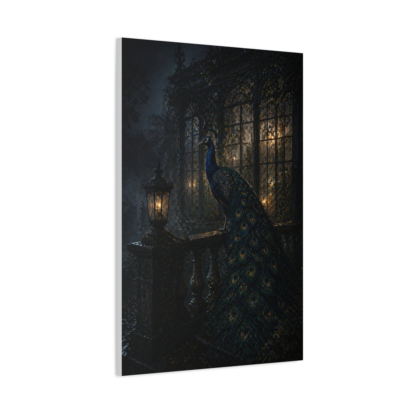 Gothic Night Peacock Balcony Wall Art & Canvas Print
