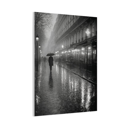 Rainy Paris Street Monochrome Wall Art & Canvas Print