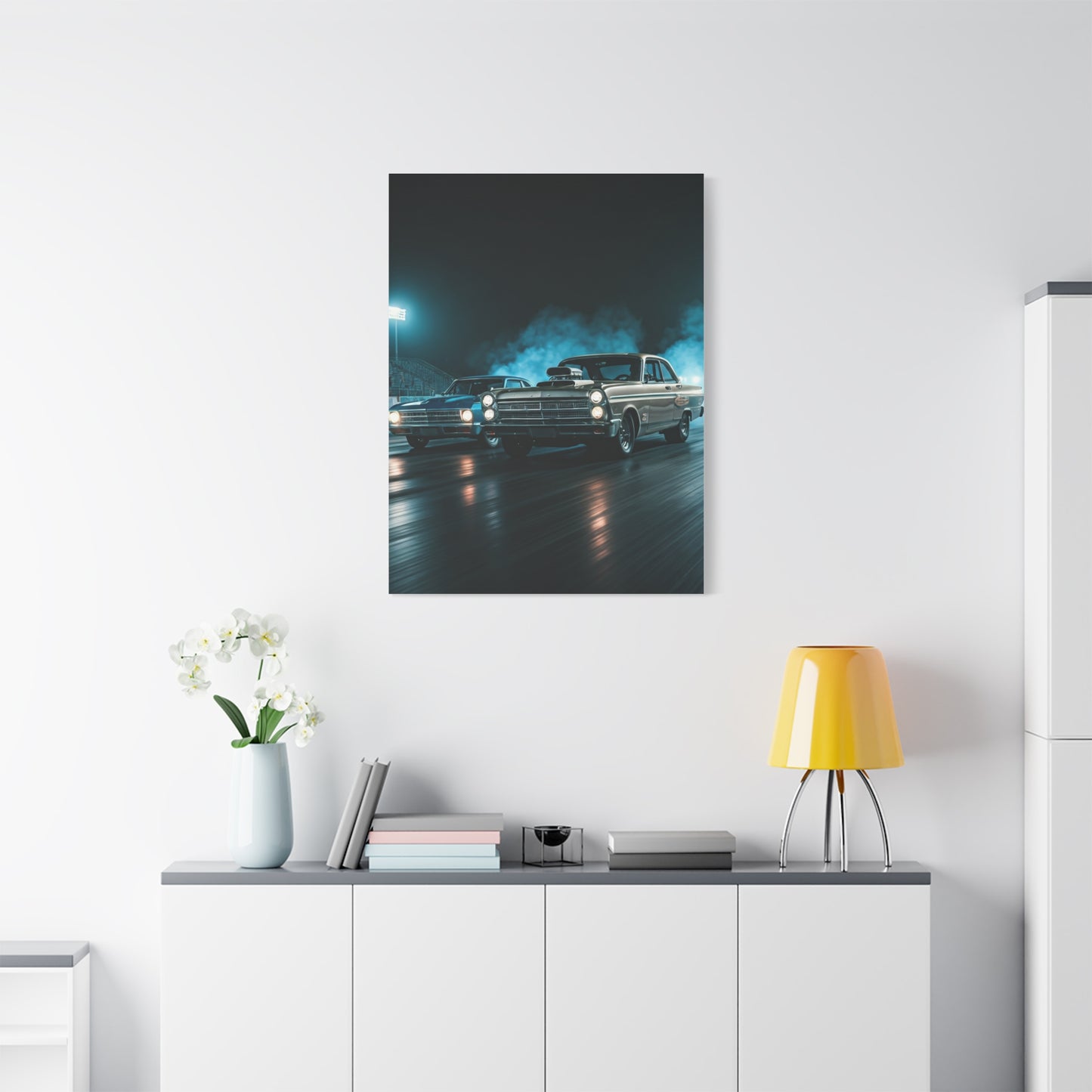 1967 Dodge Coronet Super Stock vs Chevrolet Biscayne 409 Drag Duel Wall Art & Canvas Prints