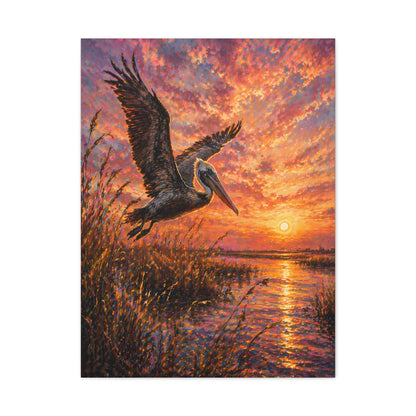 Pelican Marsh Sunset Scene Wall Art & Canvas Print