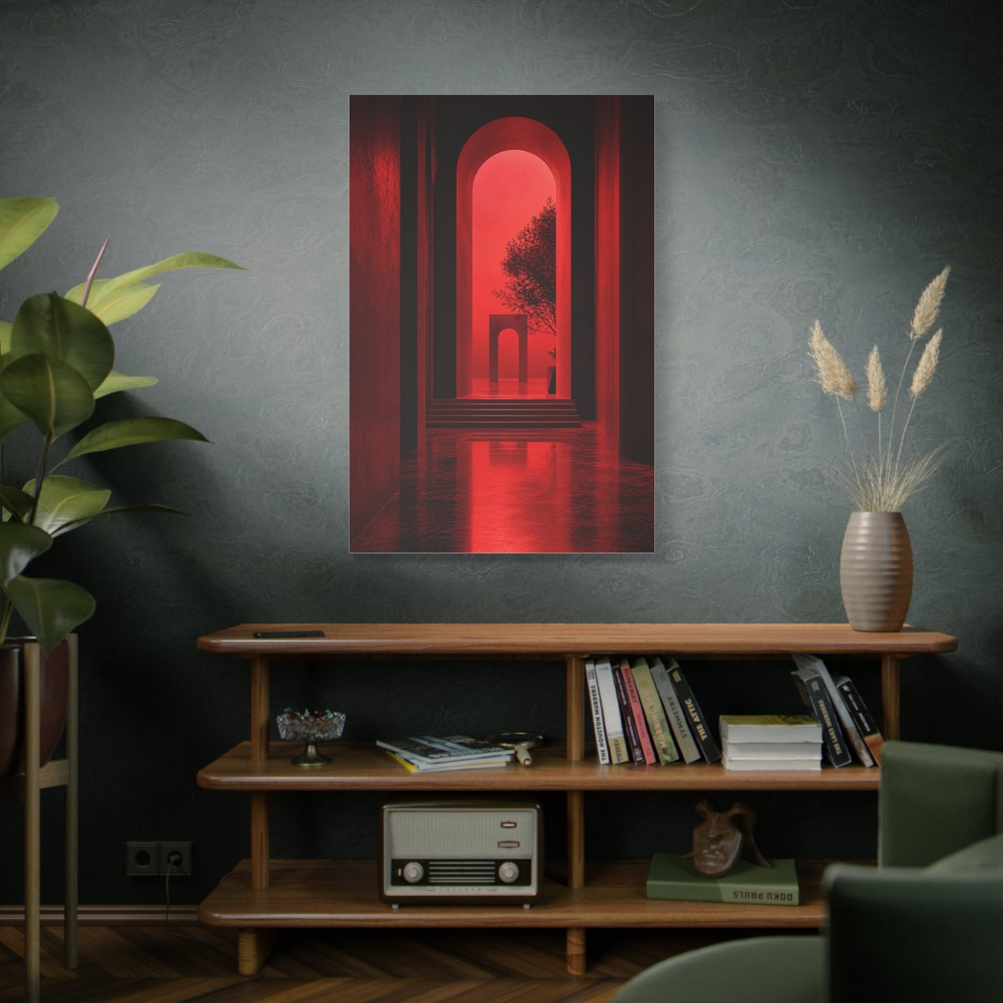 Surreal Crimson Archway Interior Wall Art & Canvas Print