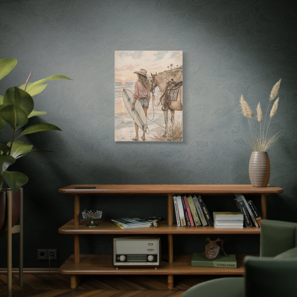 Surf Cowgirl Beach Horizon Scene Wall Art & Canvas Print