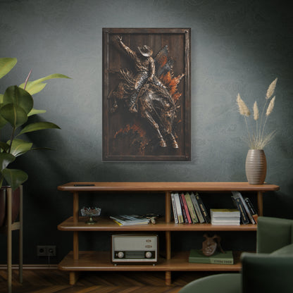 Rodeo Bronc Rider Metal Relief Panel Wall Art & Canvas Print