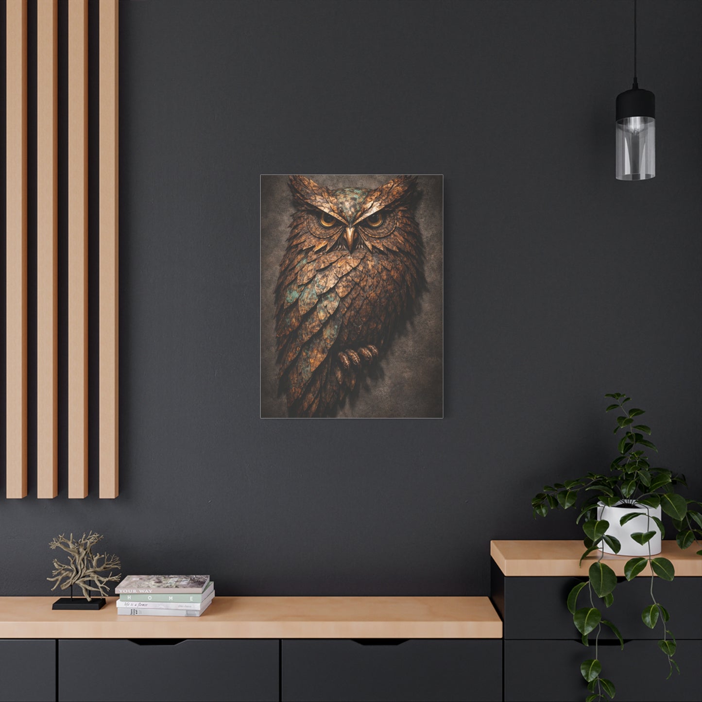 Rustic Metal Feather Owl Sculpture Wall Art & Canvas Print