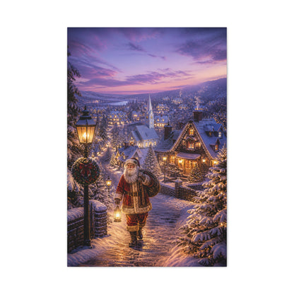 Snowy Village Santa Lantern Walk Wall Art & Canvas Print