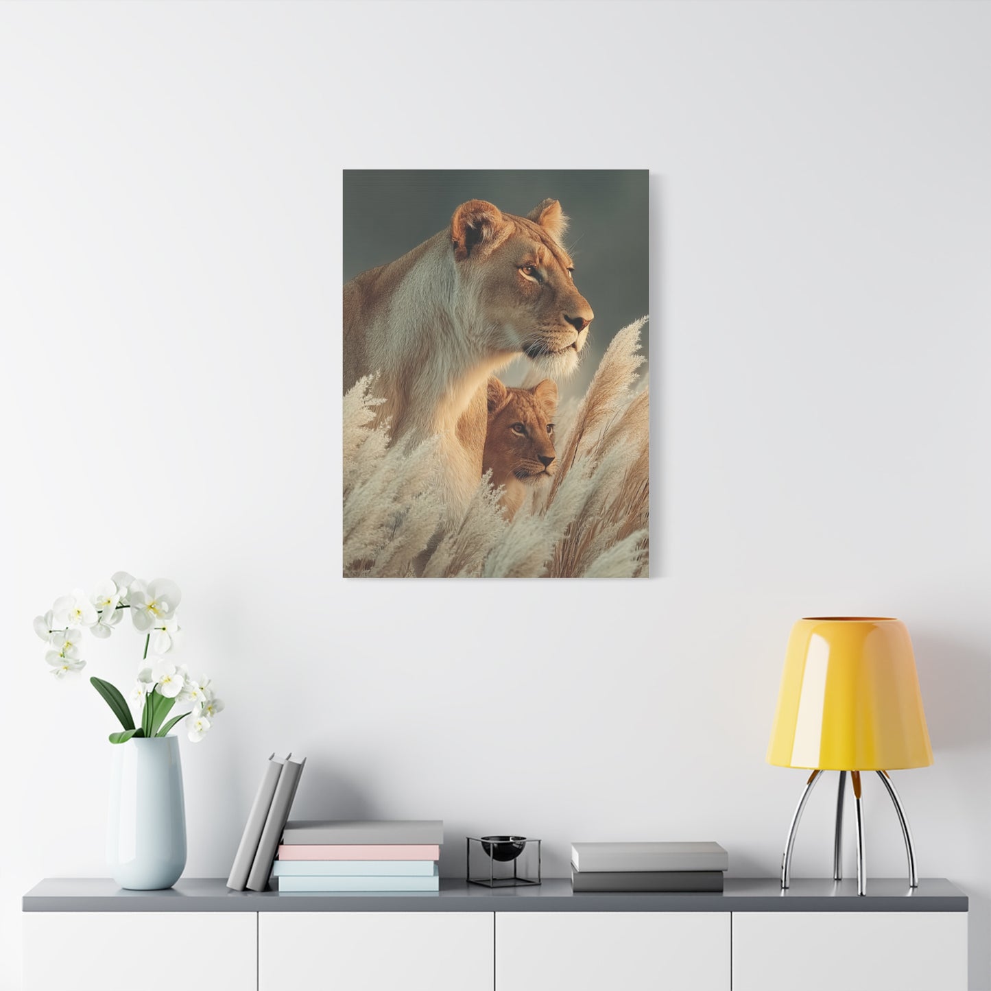Lioness and Cub Watchful Calm Wall Art & Canvas Print