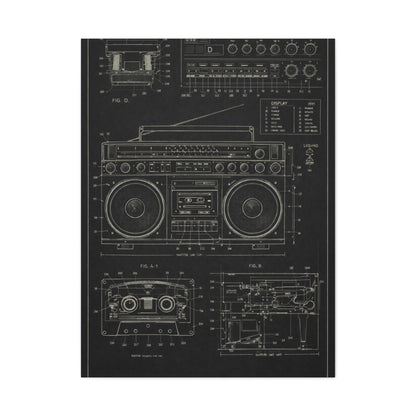 Vintage Boombox Blueprint Illustration Wall Art & Canvas Print