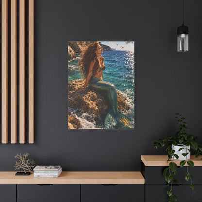 Sunlit Coastal Mermaid Escape Wall Art & Canvas Print