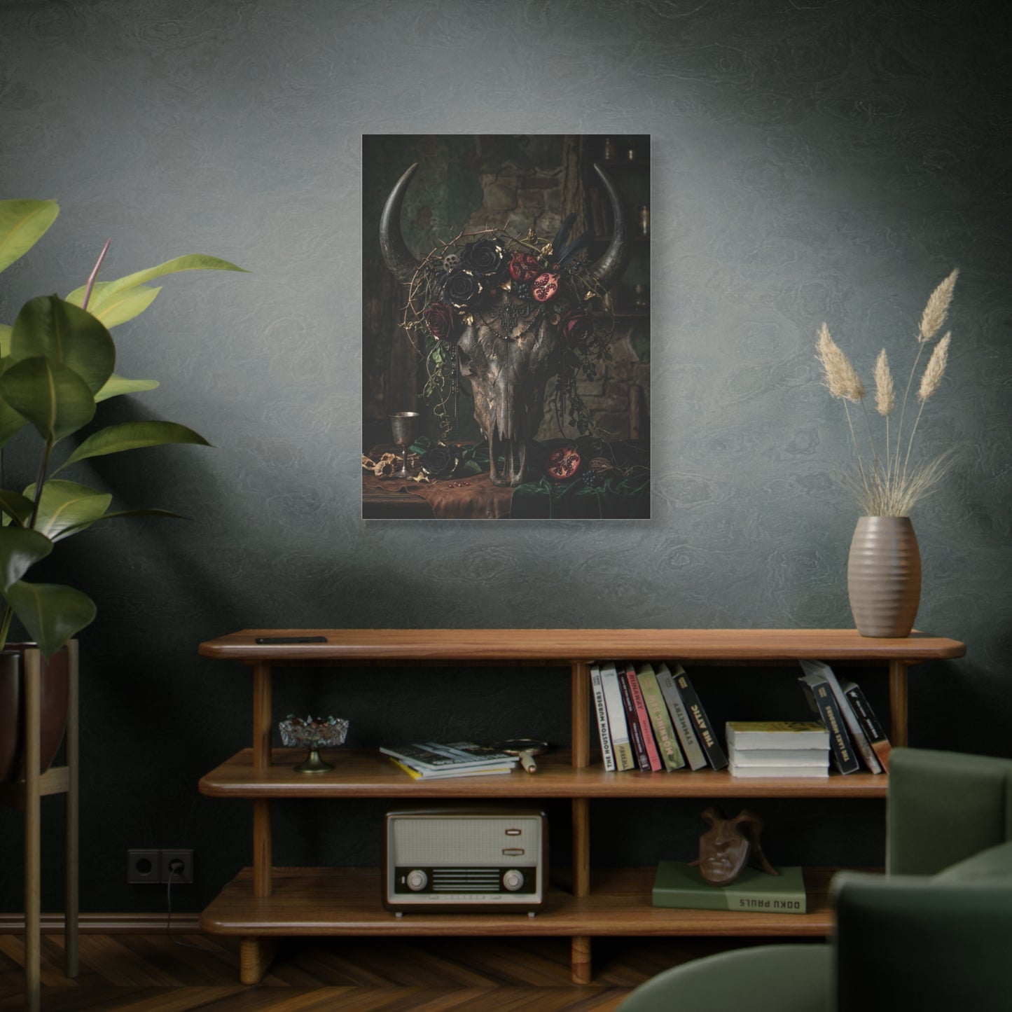 Western Gothic Bull Skull Floral Still Life Wall Art & Canvas Print