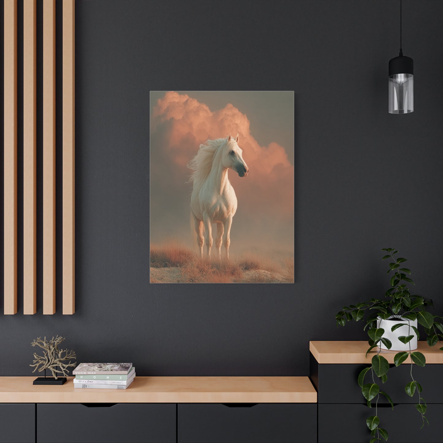 White Arabian Horse Golden Cloud Portrait Wall Art & Canvas Print