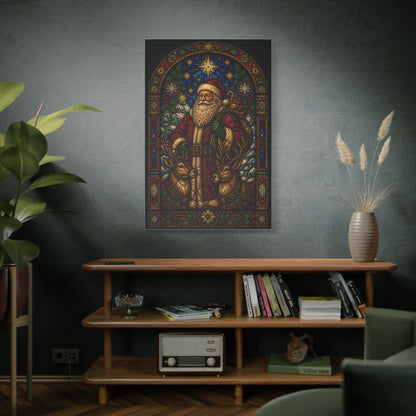 Stained Glass Santa and Reindeer Wall Art & Canvas Print