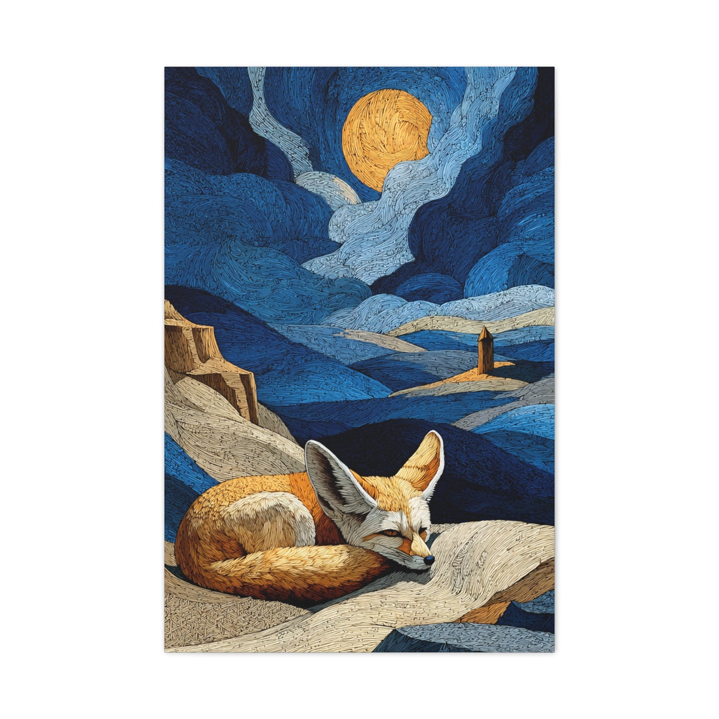 Sleeping Fox Moonlit Landscape Wall Art & Canvas Print