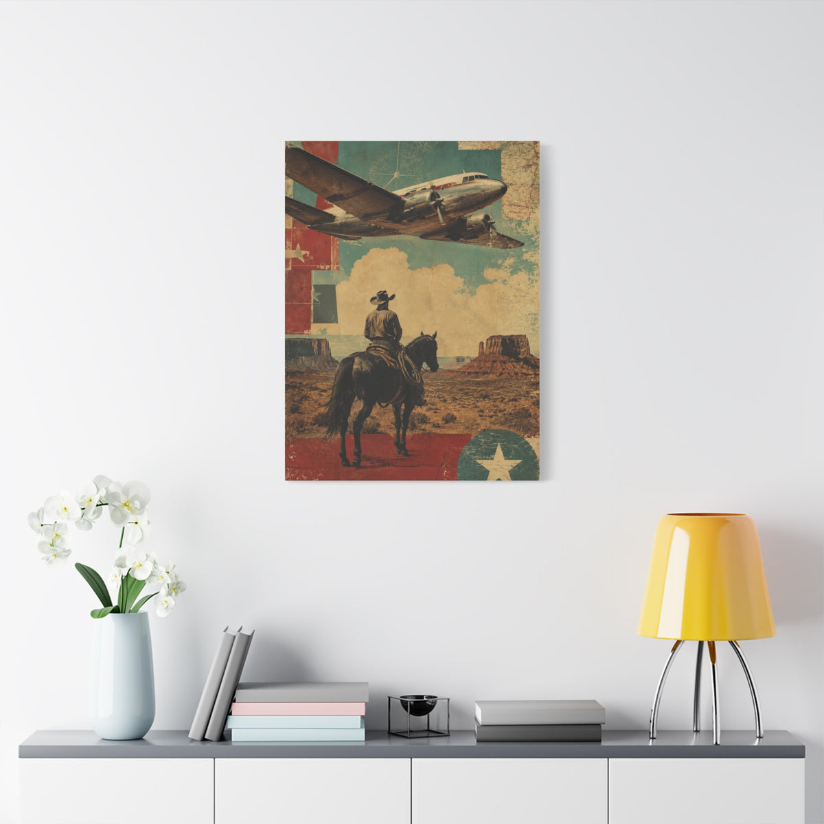 Mid-Century Western Aviation Collage Wall Art & Canvas Print