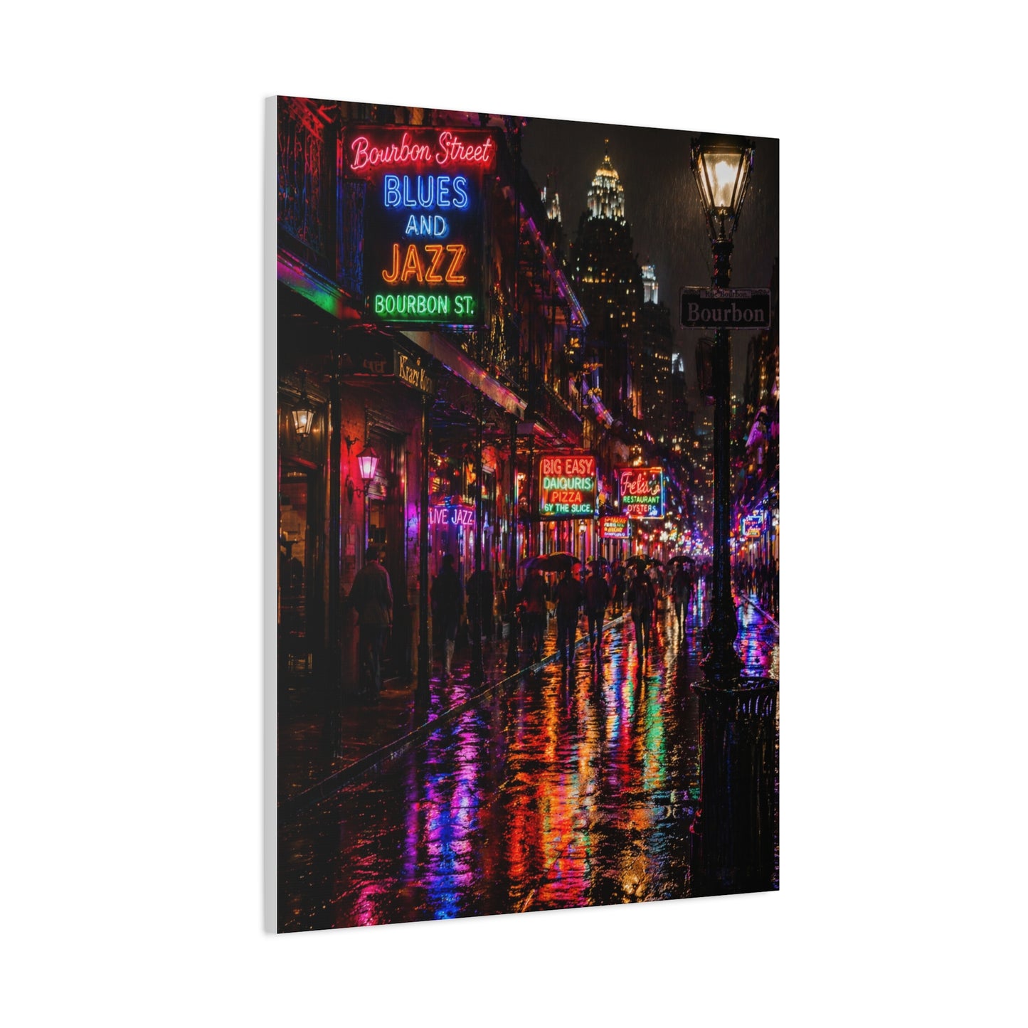 Bourbon Street Neon Rain Night Wall Art & Canvas Print