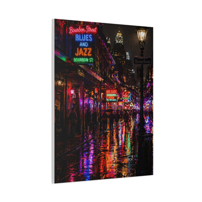 Bourbon Street Neon Rain Night Wall Art & Canvas Print