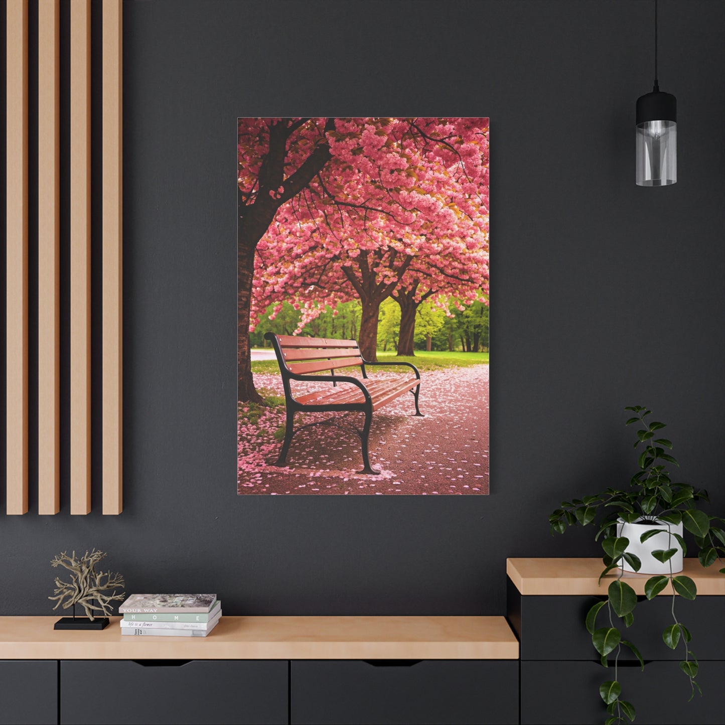 Cherry Blossom Park Bench Serenity Wall Art & Canvas Prints