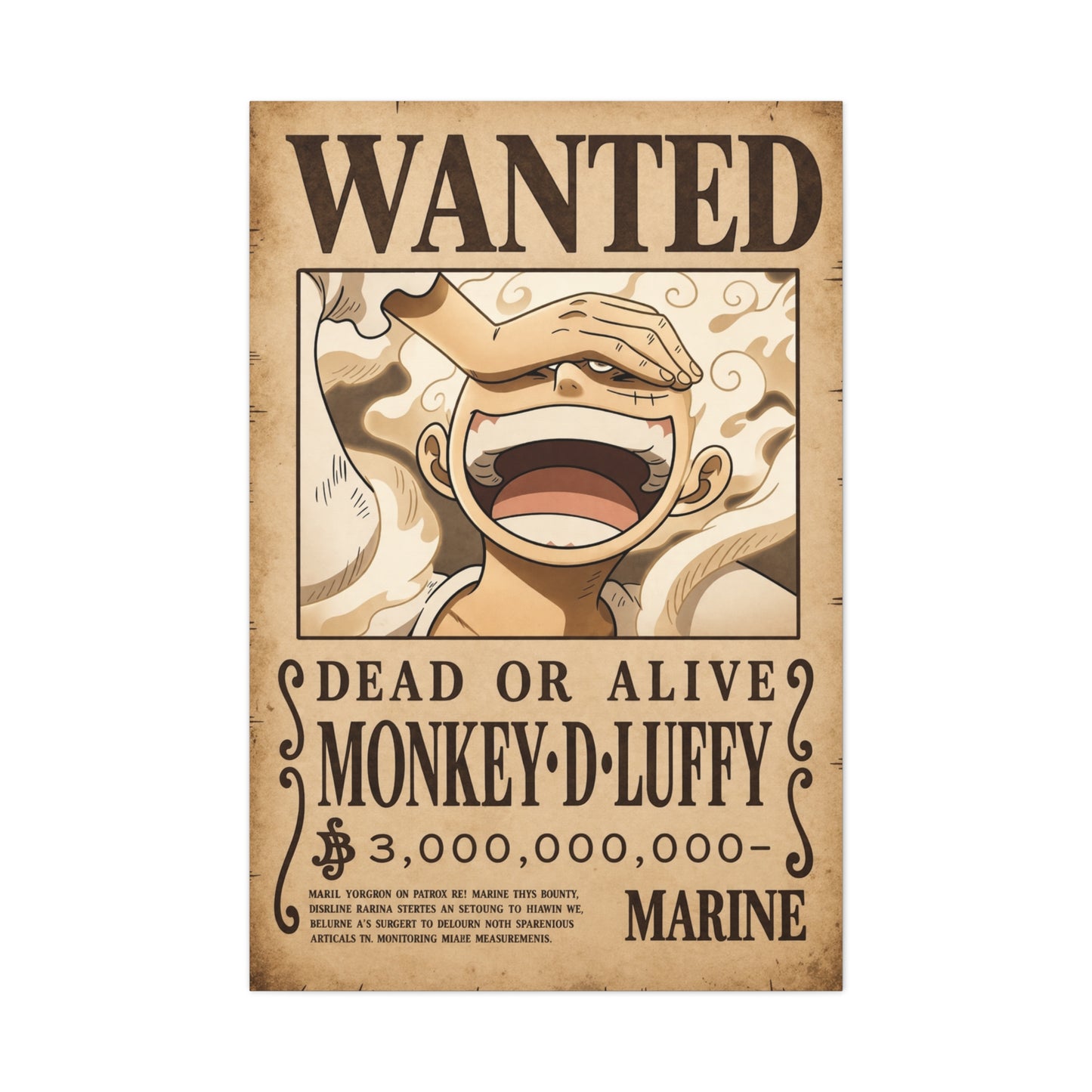 One Piece Monkey D. Luffy Gear 5 Wanted Poster Wall Art & Canvas Print
