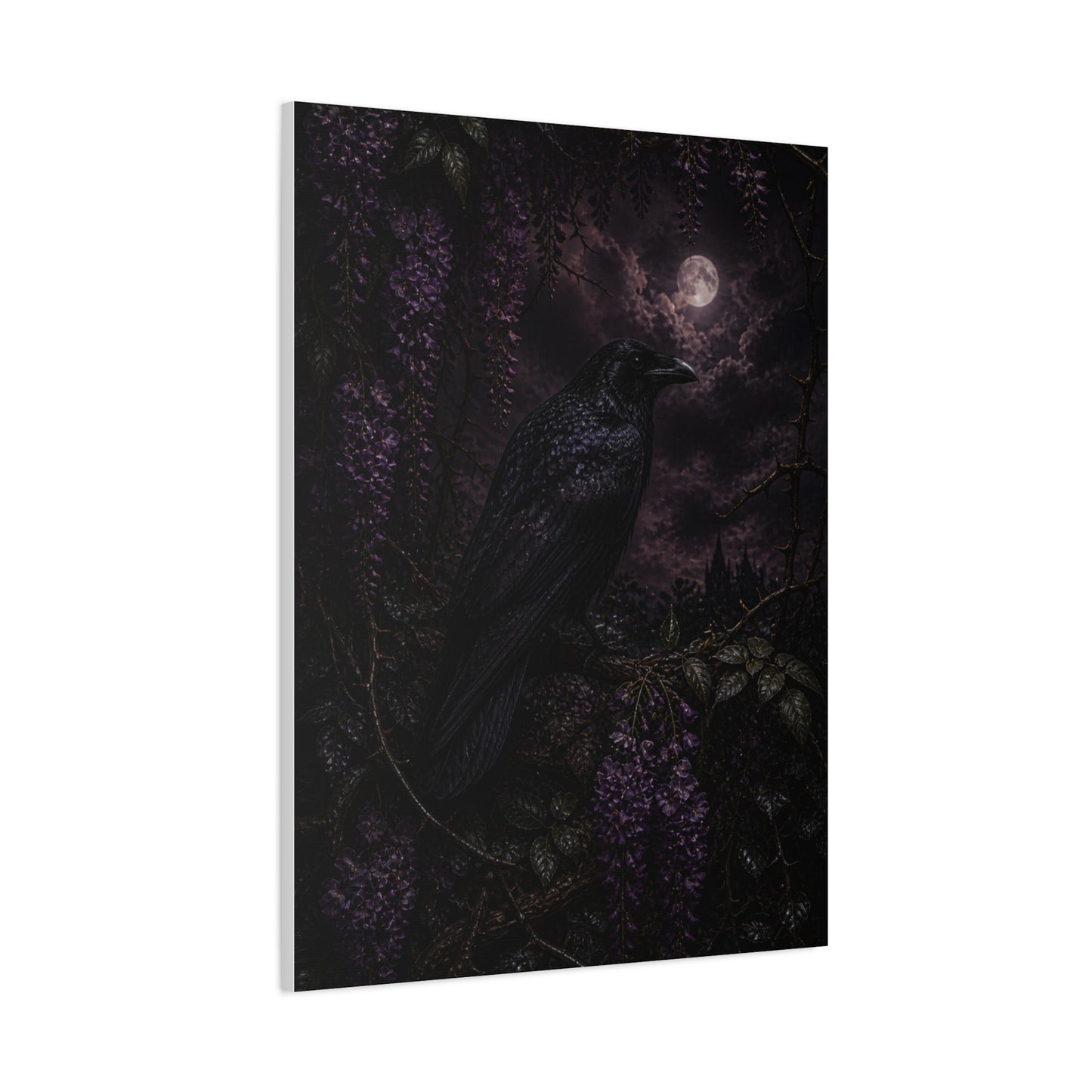 Raven in Wisteria Moonlit Scene Wall Art & Canvas Print
