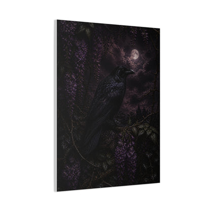 Raven in Wisteria Moonlit Scene Wall Art & Canvas Print