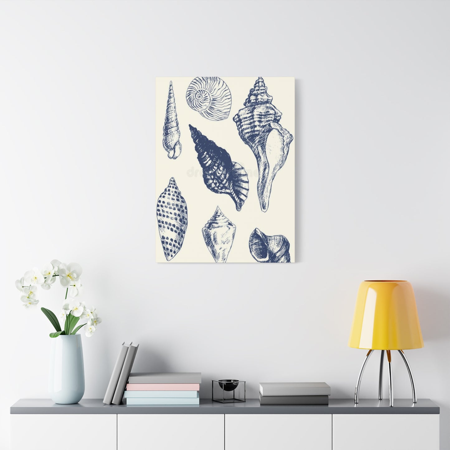 Blue Different Shell Shapes Drawing Wall Art & Canvas Prints