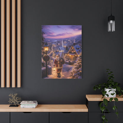 Snowy Village Santa Lantern Walk Wall Art & Canvas Print
