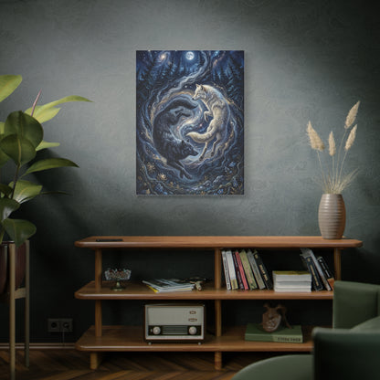 Yin Yang Cosmic Wolves Balance Scene Wall Art & Canvas Print