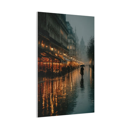 Rainy Paris Café Evening Wall Art & Canvas Print