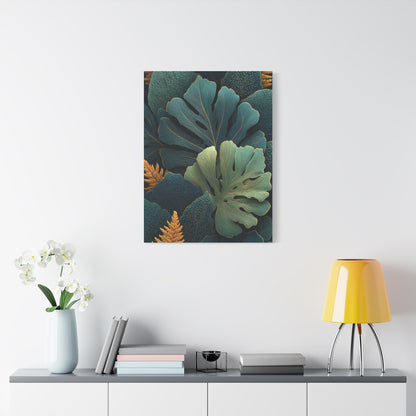 Dark Botanical Gold-Edged Leaves Wall Art & Canvas Print