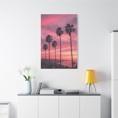 Pink Sunset Palm Coast Wall Art & Canvas Print
