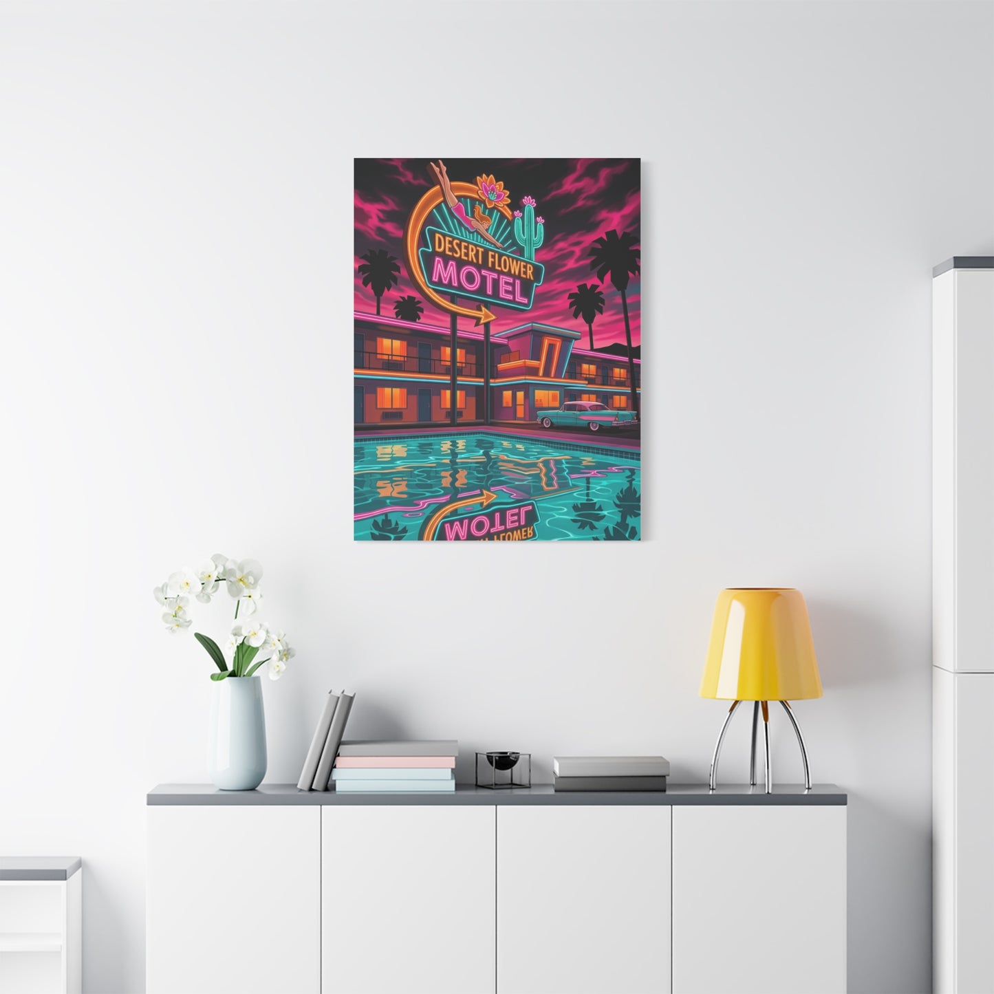 Retro Desert Flower Motel Pop-Art Wall Art & Canvas Print