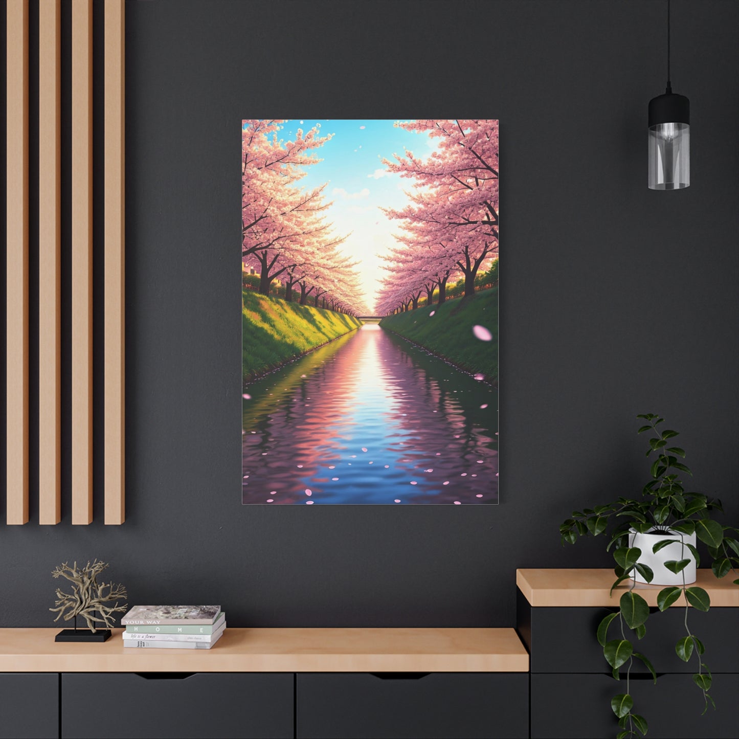 Sakura River Reflection Spring Landscape Wall Art & Canvas Prints