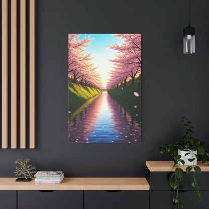 Sakura River Reflection Spring Landscape Wall Art & Canvas Prints