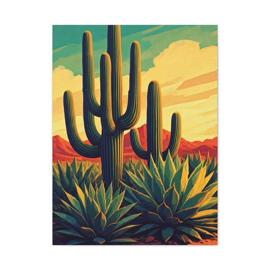 Southwestern Saguaro and Agave Desert Illustration Wall Art & Canvas Prints