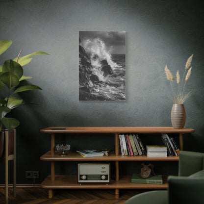 Monochrome Ocean Impact Rock Scene Wall Art & Canvas Print