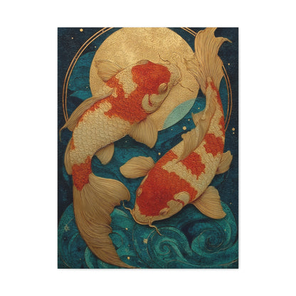 Koi Fish Gold Moon Wall Art & Canvas Print