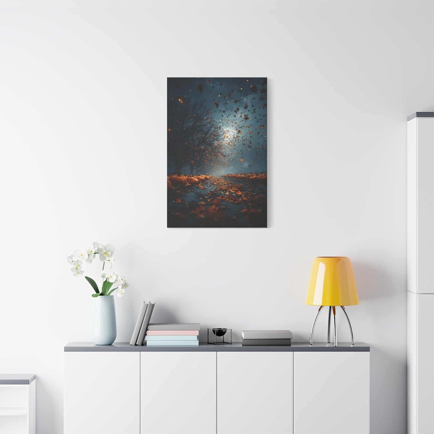 Autumn Leaf Storm Pumpkin Field Wall Art & Canvas Print