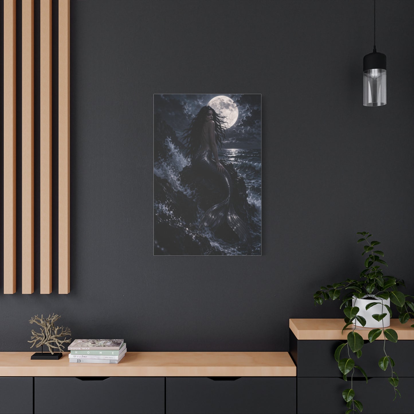 Midnight Moon Siren on the Rocks Wall Art & Canvas Print