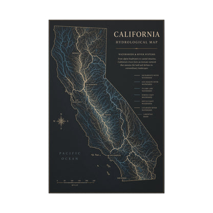 California Hydrological Watershed Map Wall Art & Canvas Print