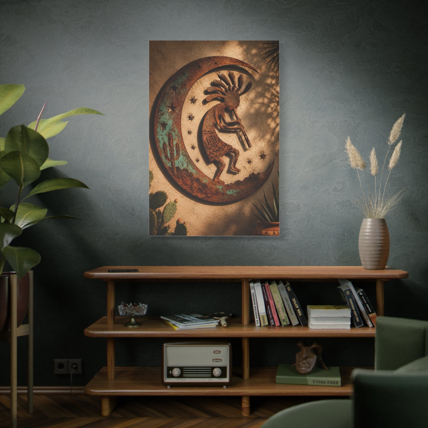 Kokopelli Crescent Moon Southwest Wall Art & Canvas Print