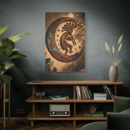 Kokopelli Crescent Moon Southwest Wall Art & Canvas Print