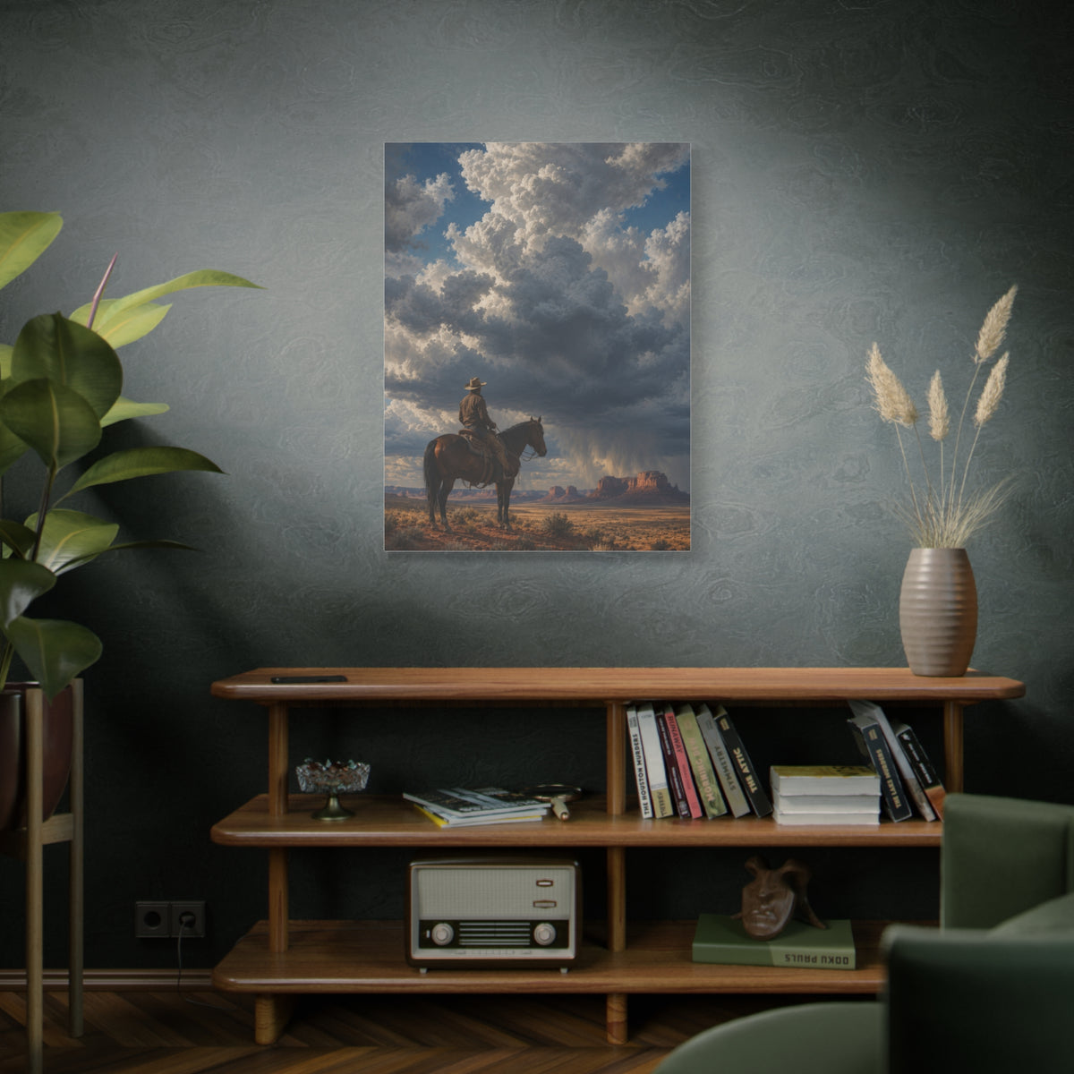 Cowboy Storm Horizon Monument Scene Wall Art & Canvas Print