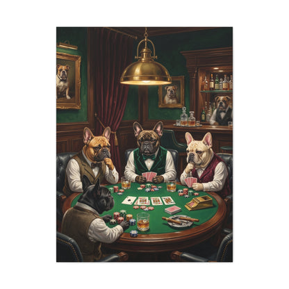 French Bulldog Private Bar Poker Scene Wall Art & Canvas Print