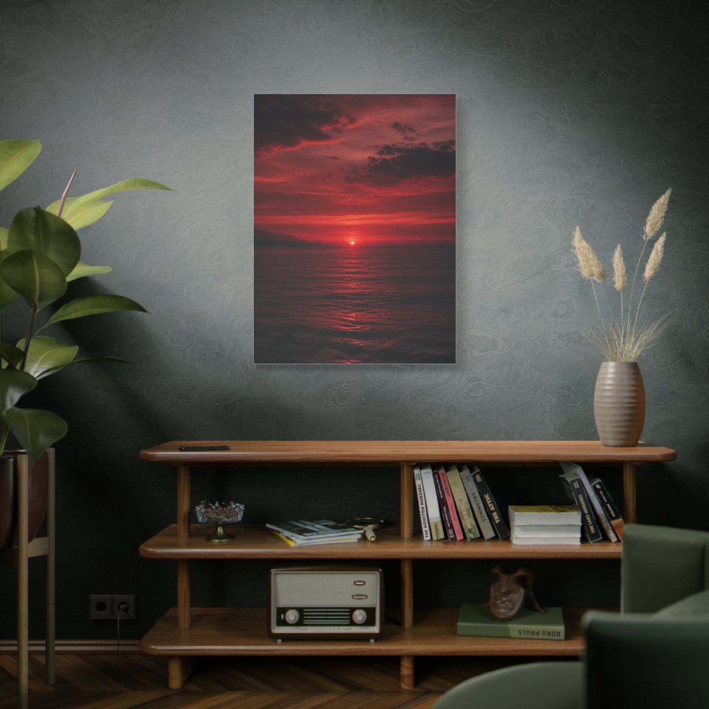 Crimson Sunset Seascape Wall Art & Canvas Print