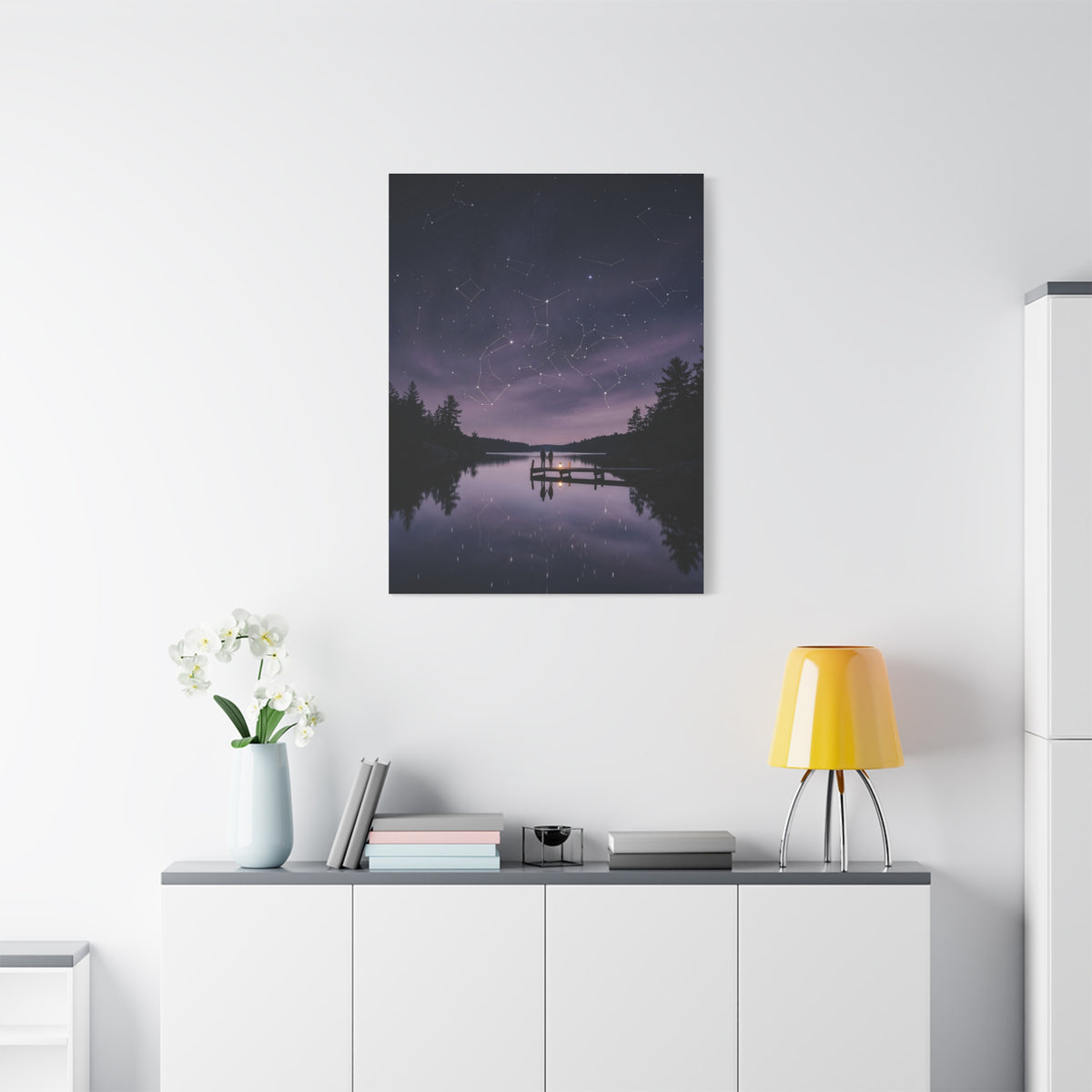 Starlit Reflection Lovers Minimal Scene Wall Art & Canvas Print