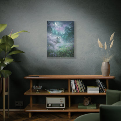 Ethereal White Wolf Moonlit Meadow Scene Wall Art & Canvas Print